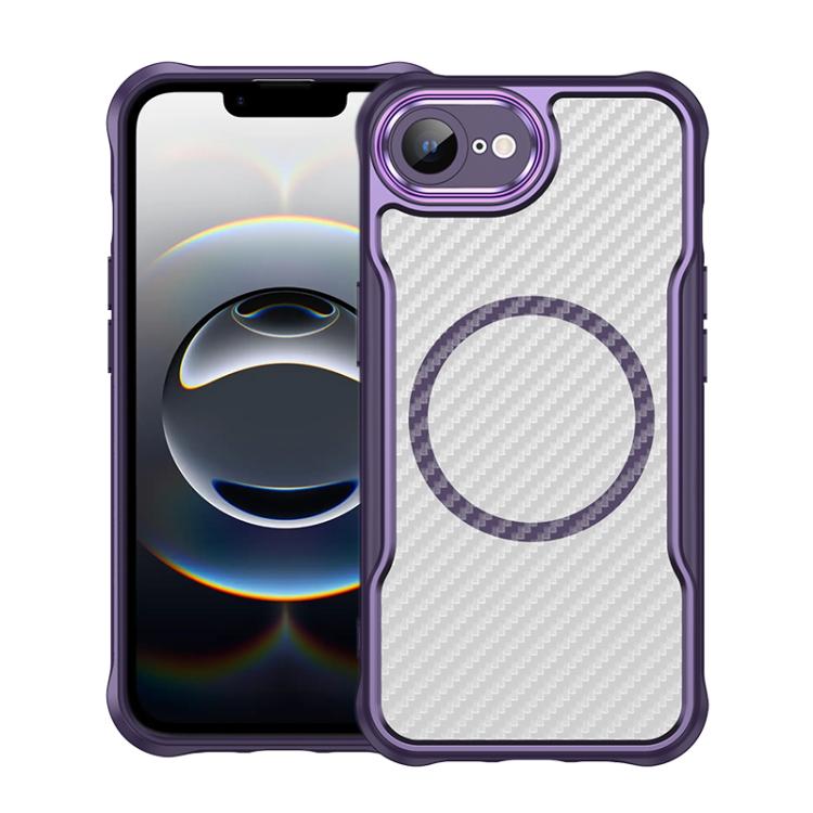 For iPhone 16e Carbon Fiber Texture MagSafe Translucent Phone Case(Purple) - iPhone 16e Cases by PMC TechLife | Online Shopping South Africa | PMC TechLife | Buy Now Pay Later Mobicred