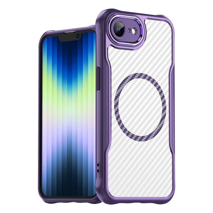For iPhone 16e Carbon Fiber Texture MagSafe Translucent Phone Case(Purple) - iPhone 16e Cases by PMC TechLife | Online Shopping South Africa | PMC TechLife | Buy Now Pay Later Mobicred