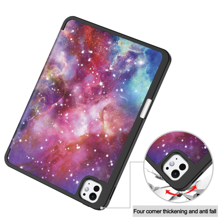 For iPad Pro 11 2024 Custer Painted 3-Fold Holder Smart Leather Tablet Case with Pen Tray(Milky Way Nebula) - iPad Pro 11 2024 Cases by PMC TechLife | Online Shopping South Africa | PMC TechLife | Buy Now Pay Later Mobicred