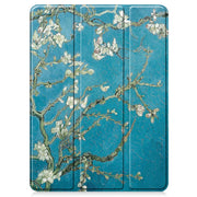 For iPad Pro 11 2024 Custer Painted 3-Fold Holder Smart Leather Tablet Case with Pen Tray(Apricot Flower)