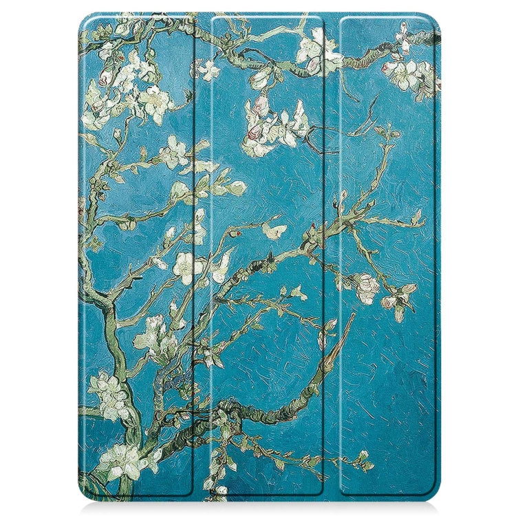 For iPad Pro 11 2024 Custer Painted 3-Fold Holder Smart Leather Tablet Case with Pen Tray(Apricot Flower)