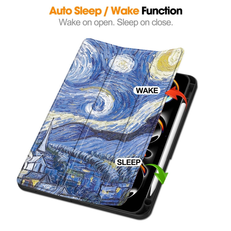For iPad Pro 11 2024 Custer Painted 3-Fold Holder Smart Leather Tablet Case with Pen Tray(Starry Sky) - iPad Pro 11 2024 Cases by PMC TechLife | Online Shopping South Africa | PMC TechLife | Buy Now Pay Later Mobicred