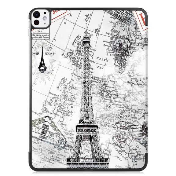 For iPad Pro 11 2024 Custer Painted 3-Fold Holder Smart Leather Tablet Case with Pen Tray(Retro Tower)
