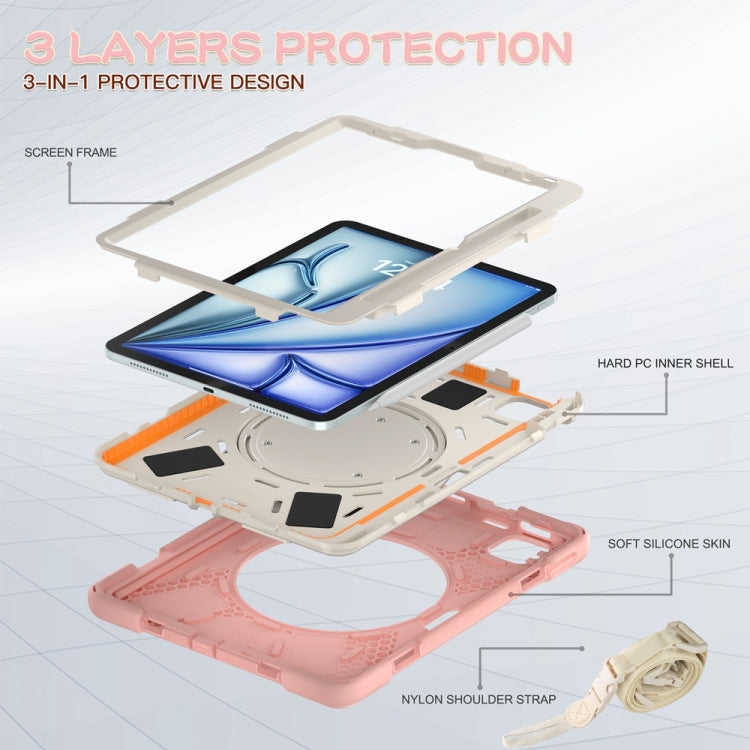 For iPad Air 11 2024 / Air 11 2025 Silicone Hybrid PC Tablet Case with Holder & Shoulder Strap(Cherry Blossom Pink) - iPad Air 11 2025 / 2024 Cases by PMC TechLife | Online Shopping South Africa | PMC TechLife | Buy Now Pay Later Mobicred