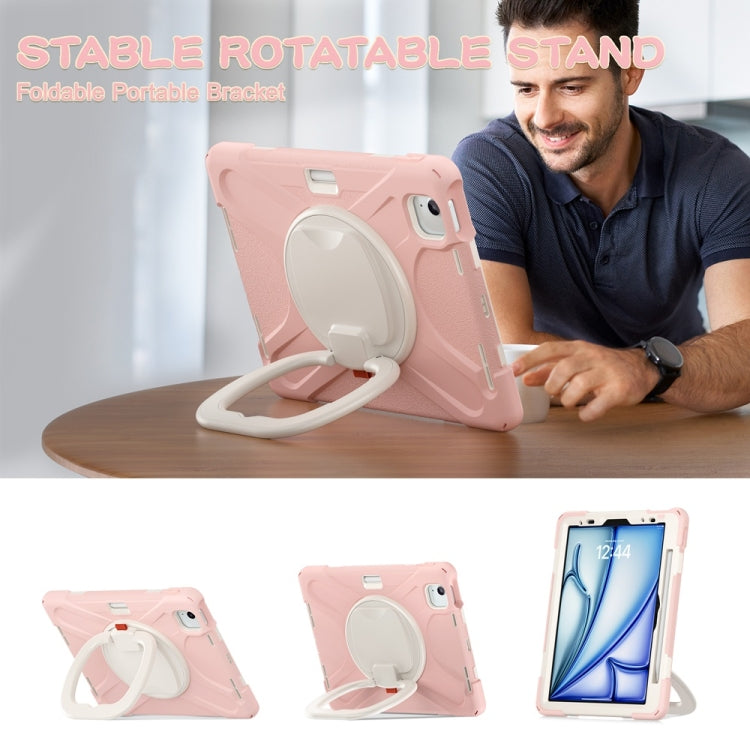 For iPad Air 11 2024 / Air 11 2025 Silicone Hybrid PC Tablet Case with Holder & Shoulder Strap(Cherry Blossom Pink) - iPad Air 11 2025 / 2024 Cases by PMC TechLife | Online Shopping South Africa | PMC TechLife | Buy Now Pay Later Mobicred