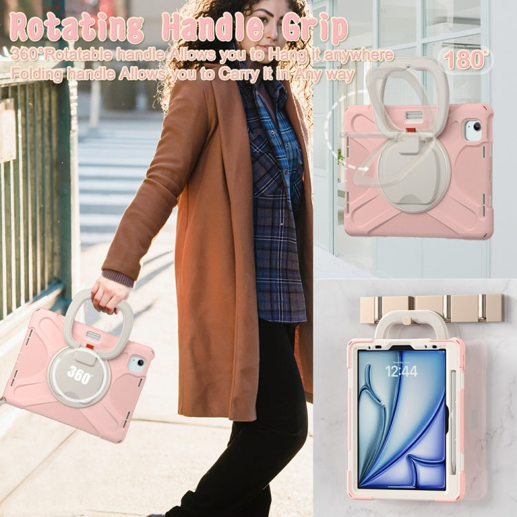 For iPad Air 11 2024 / Air 11 2025 Silicone Hybrid PC Tablet Case with Holder & Shoulder Strap(Cherry Blossom Pink) - iPad Air 11 2025 / 2024 Cases by PMC TechLife | Online Shopping South Africa | PMC TechLife | Buy Now Pay Later Mobicred