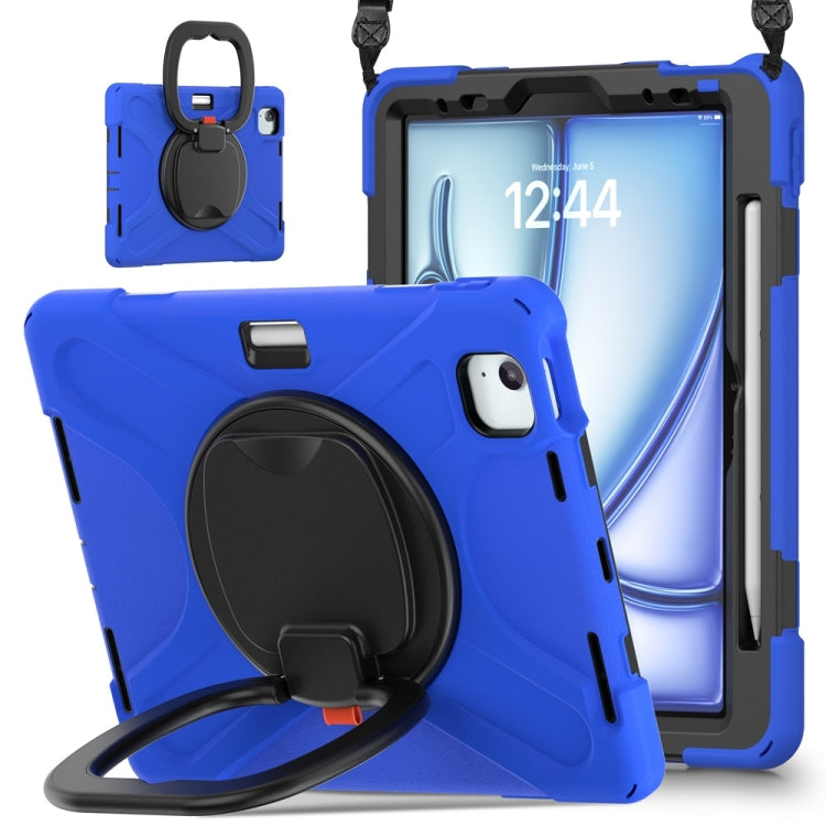For iPad Air 11 2024 / Air 11 2025 Silicone Hybrid PC Tablet Case with Holder & Shoulder Strap(Blue) - iPad Air 11 2025 / 2024 Cases by PMC Jewellery | Online Shopping South Africa | PMC Jewellery | Buy Now Pay Later Mobicred