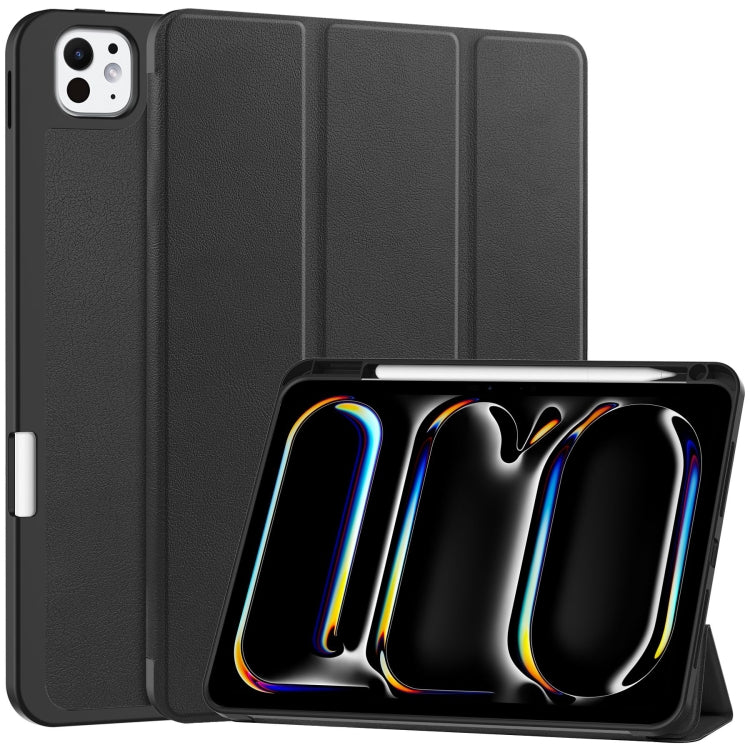 For iPad Pro 11 2024 Custer TPU Pure Color 3-Fold Holder Smart Leather Tablet Case with Pen Tray(Black) - iPad Pro 11 2024 Cases by PMC TechLife | Online Shopping South Africa | PMC TechLife | Buy Now Pay Later Mobicred