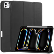 For iPad Pro 11 2024 Custer TPU Pure Color 3-Fold Holder Smart Leather Tablet Case with Pen Tray(Black)