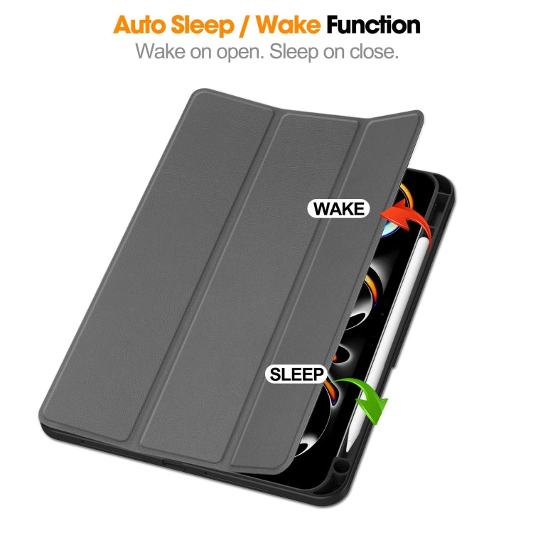 For iPad Pro 11 2024 Custer TPU Pure Color 3-Fold Holder Smart Leather Tablet Case with Pen Tray(Grey) - iPad Pro 11 2024 Cases by PMC TechLife | Online Shopping South Africa | PMC TechLife | Buy Now Pay Later Mobicred