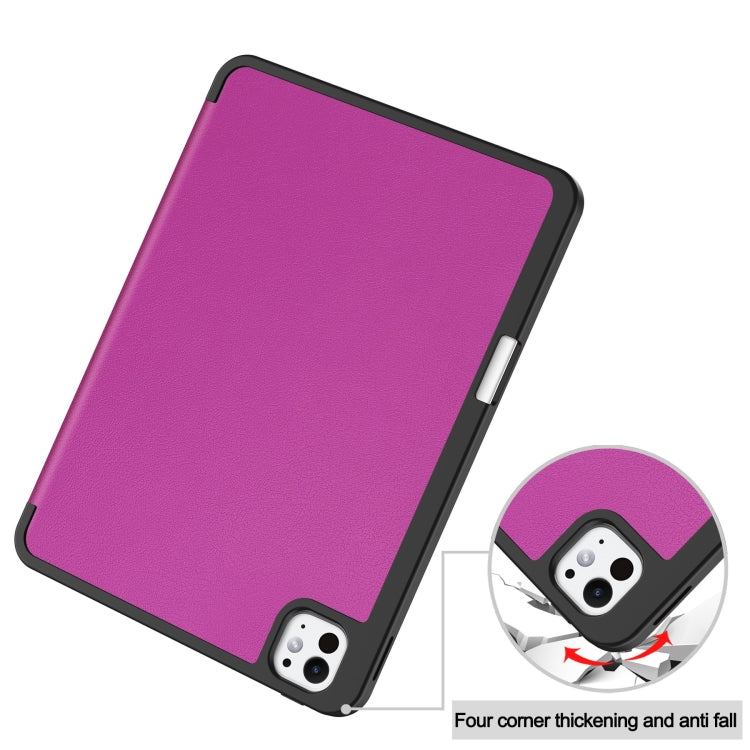 For iPad Pro 11 2024 Custer TPU Pure Color 3-Fold Holder Smart Leather Tablet Case with Pen Tray(Purple) - free shipping - PMC TechLife - Order now!