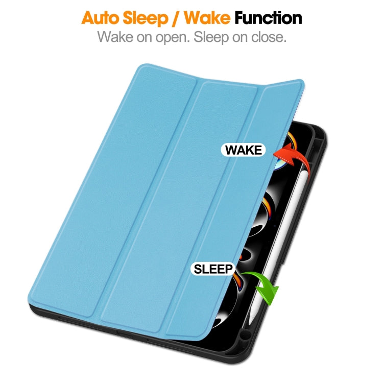 For iPad Pro 11 2024 Custer TPU Pure Color 3-Fold Holder Smart Leather Tablet Case with Pen Tray(Sky Blue) - iPad Pro 11 2024 Cases by PMC TechLife | Online Shopping South Africa | PMC TechLife | Buy Now Pay Later Mobicred