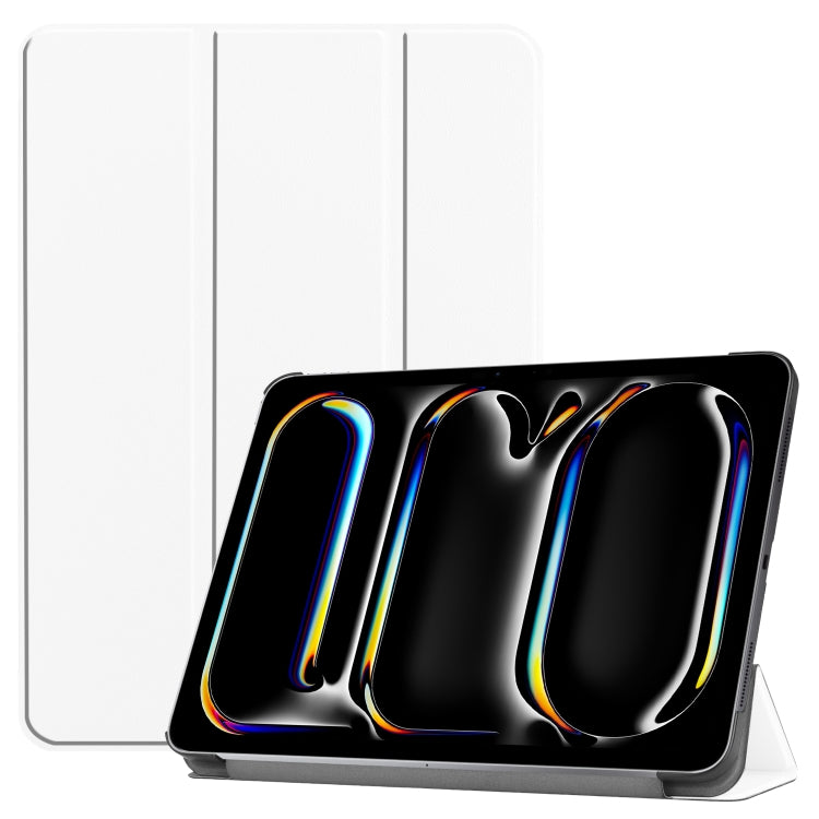 For iPad Pro 11 2024 Custer TPU Pure Color 3-Fold Holder Smart Leather Tablet Case with Pen Tray(White) - iPad Pro 11 2024 Cases by PMC TechLife | Online Shopping South Africa | PMC TechLife | Buy Now Pay Later Mobicred
