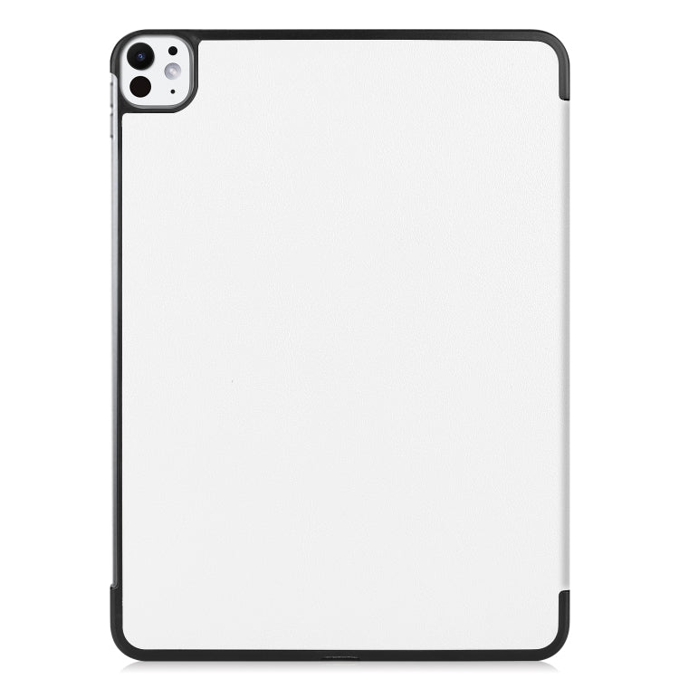 For iPad Pro 11 2024 Custer TPU Pure Color 3-Fold Holder Smart Leather Tablet Case with Pen Tray(White)