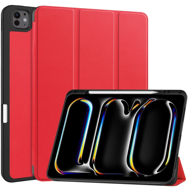 For iPad Pro 13 2024 Custer TPU Pure Color 3-Fold Holder Smart Leather Tablet Case with Pen Tray(Red) - iPad Pro 13 2024 Cases by PMC TechLife | Online Shopping South Africa | PMC TechLife | Buy Now Pay Later Mobicred