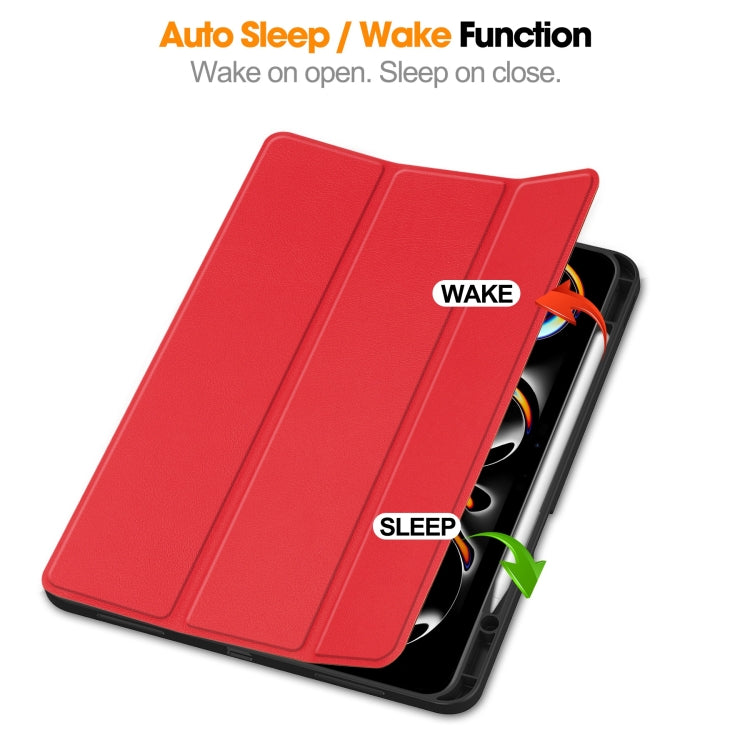 For iPad Pro 13 2024 Custer TPU Pure Color 3-Fold Holder Smart Leather Tablet Case with Pen Tray(Red) - iPad Pro 13 2024 Cases by PMC TechLife | Online Shopping South Africa | PMC TechLife | Buy Now Pay Later Mobicred