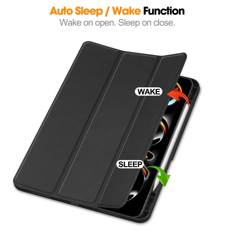 For iPad Pro 13 2024 Custer TPU Pure Color 3-Fold Holder Smart Leather Tablet Case with Pen Tray(Black) - iPad Pro 13 2024 Cases by PMC TechLife | Online Shopping South Africa | PMC TechLife | Buy Now Pay Later Mobicred