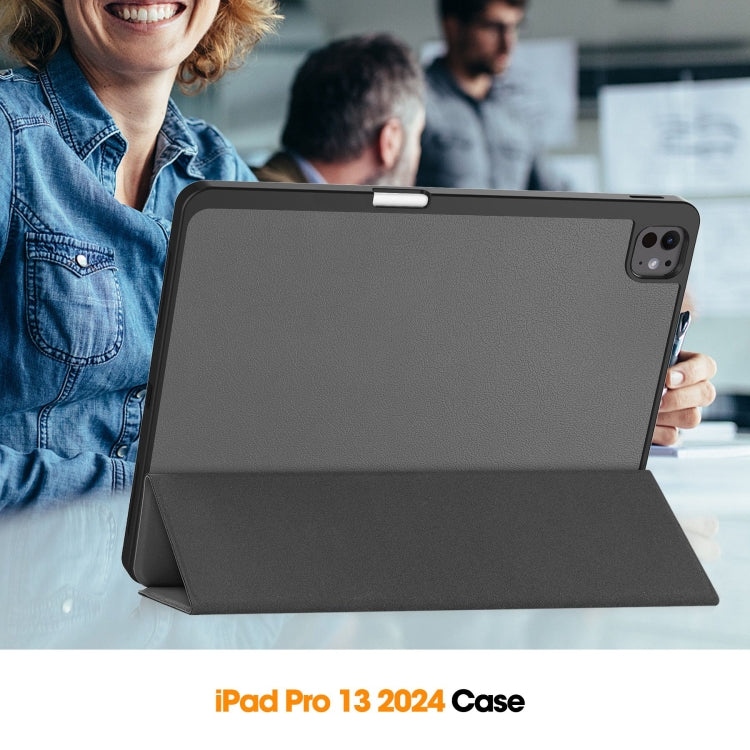 For iPad Pro 13 2024 Custer TPU Pure Color 3-Fold Holder Smart Leather Tablet Case with Pen Tray(Grey)