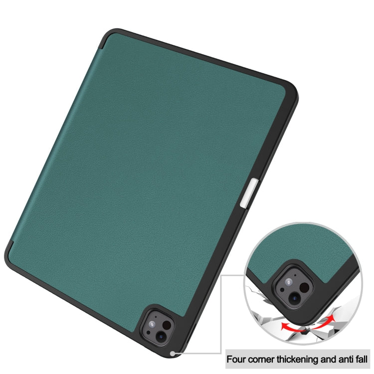 For iPad Pro 13 2024 Custer TPU Pure Color 3-Fold Holder Smart Leather Tablet Case with Pen Tray(Dark Green) - iPad Pro 13 2024 Cases by PMC TechLife | Online Shopping South Africa | PMC TechLife | Buy Now Pay Later Mobicred