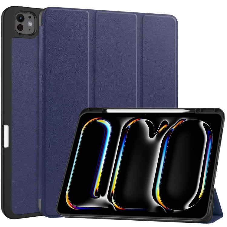 For iPad Pro 13 2024 Custer TPU Pure Color 3-Fold Holder Smart Leather Tablet Case with Pen Tray(Dark Blue) - free shipping - PMC TechLife - Order now!