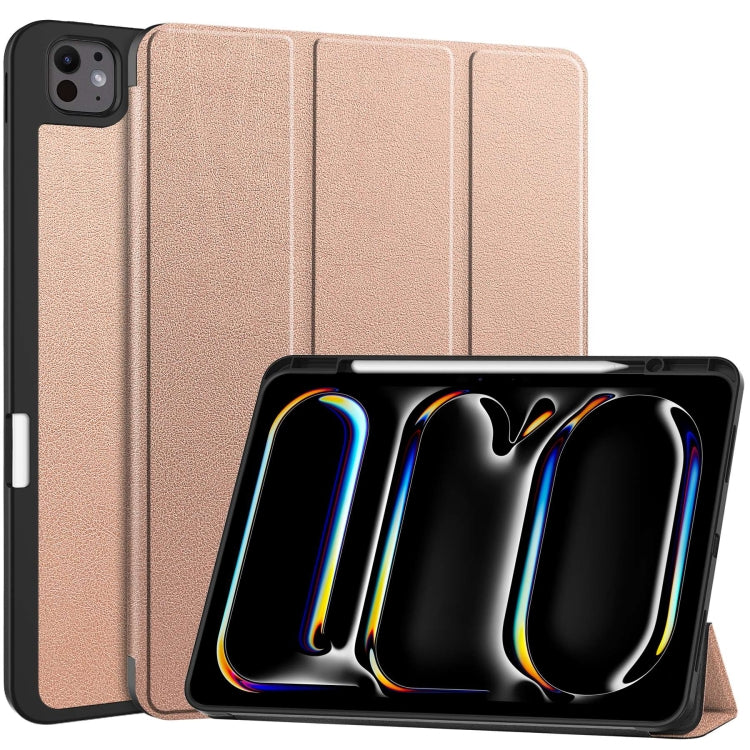 For iPad Pro 13 2024 Custer TPU Pure Color 3-Fold Holder Smart Leather Tablet Case with Pen Tray(Rose Gold) - iPad Pro 13 2024 Cases by PMC TechLife | Online Shopping South Africa | PMC TechLife | Buy Now Pay Later Mobicred