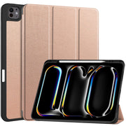 For iPad Pro 13 2024 Custer TPU Pure Color 3-Fold Holder Smart Leather Tablet Case with Pen Tray(Rose Gold)