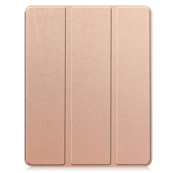 For iPad Pro 13 2024 Custer TPU Pure Color 3-Fold Holder Smart Leather Tablet Case with Pen Tray(Rose Gold)