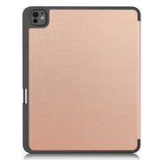 For iPad Pro 13 2024 Custer TPU Pure Color 3-Fold Holder Smart Leather Tablet Case with Pen Tray(Rose Gold)