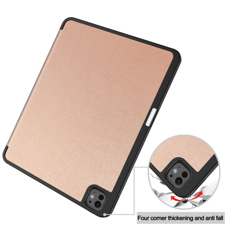 For iPad Pro 13 2024 Custer TPU Pure Color 3-Fold Holder Smart Leather Tablet Case with Pen Tray(Rose Gold) - iPad Pro 13 2024 Cases by PMC TechLife | Online Shopping South Africa | PMC TechLife | Buy Now Pay Later Mobicred