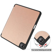 For iPad Pro 13 2024 Custer TPU Pure Color 3-Fold Holder Smart Leather Tablet Case with Pen Tray(Rose Gold)