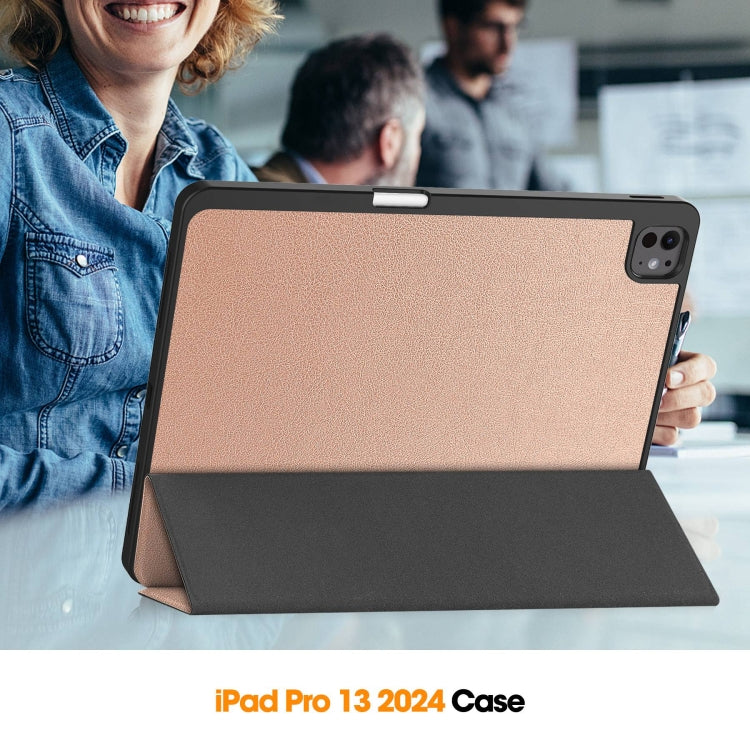 For iPad Pro 13 2024 Custer TPU Pure Color 3-Fold Holder Smart Leather Tablet Case with Pen Tray(Rose Gold) - iPad Pro 13 2024 Cases by PMC TechLife | Online Shopping South Africa | PMC TechLife | Buy Now Pay Later Mobicred