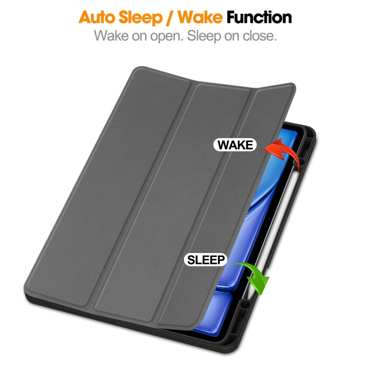 For iPad Air 13 2024 Custer TPU Pure Color 3-Fold Holder Smart Leather Tablet Case with Pen Tray(Grey) - iPad Air 13 2024 Cases by PMC TechLife | Online Shopping South Africa | PMC TechLife | Buy Now Pay Later Mobicred