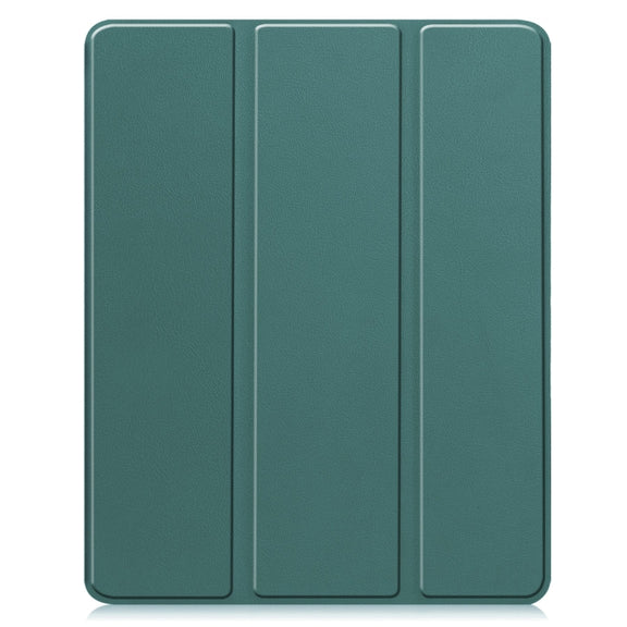 For iPad Air 13 2024 Custer TPU Pure Color 3-Fold Holder Smart Leather Tablet Case with Pen Tray(Dark Green)
