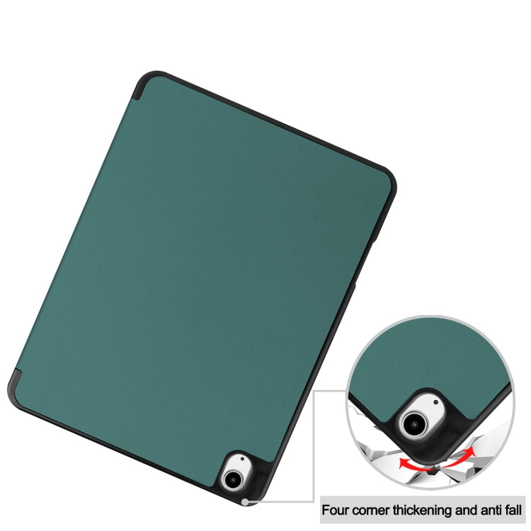 For iPad Air 13 2024 Custer TPU Pure Color 3-Fold Holder Smart Leather Tablet Case with Pen Tray(Dark Green)