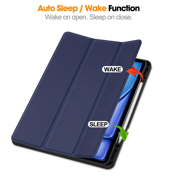 For iPad Air 13 2024 / 2025 Custer TPU Pure Color 3-Fold Holder Smart Leather Tablet Case with Pen Tray(Dark Blue) - iPad Air 13 2025 / 2024 Cases by PMC TechLife | Online Shopping South Africa | PMC TechLife | Buy Now Pay Later Mobicred
