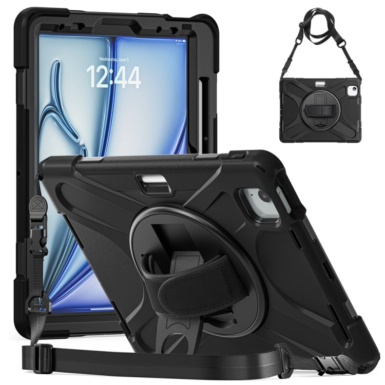 For iPad Air 11 2024 / Air 11 2025 Rotatable Holder Silicone Hybrid PC Tablet Case with Shoulder Strap(Black) - iPad Air 11 2025 / 2024 Cases by PMC TechLife | Online Shopping South Africa | PMC TechLife | Buy Now Pay Later Mobicred