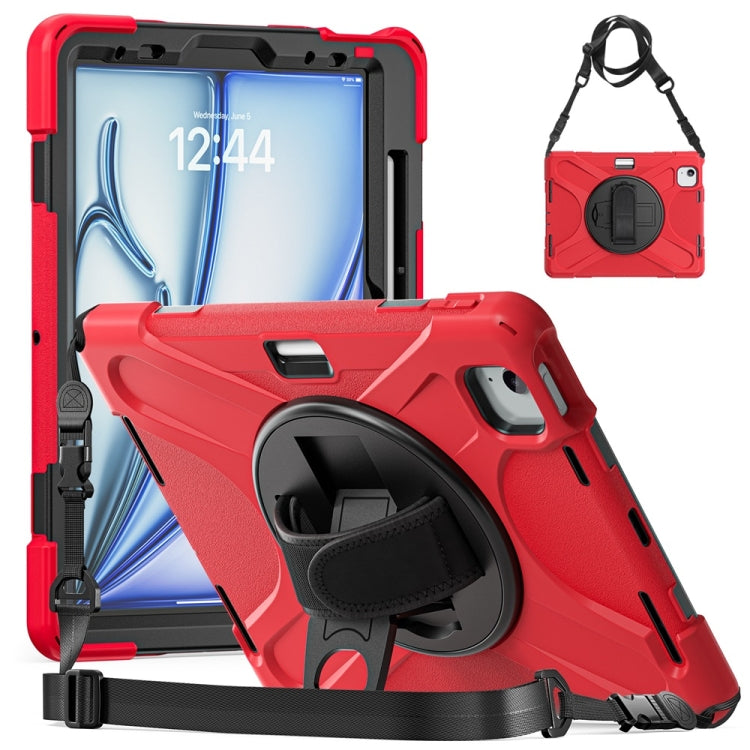 For iPad Air 11 2024 / Air 11 2025 Rotatable Holder Silicone Hybrid PC Tablet Case with Shoulder Strap(Red) - iPad Air 11 2025 / 2024 Cases by PMC TechLife | Online Shopping South Africa | PMC TechLife | Buy Now Pay Later Mobicred