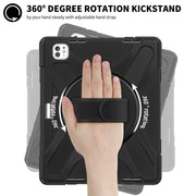 For iPad Pro 13 2024 Rotatable Holder Silicone Hybrid PC Tablet Case with Shoulder Strap(Black)