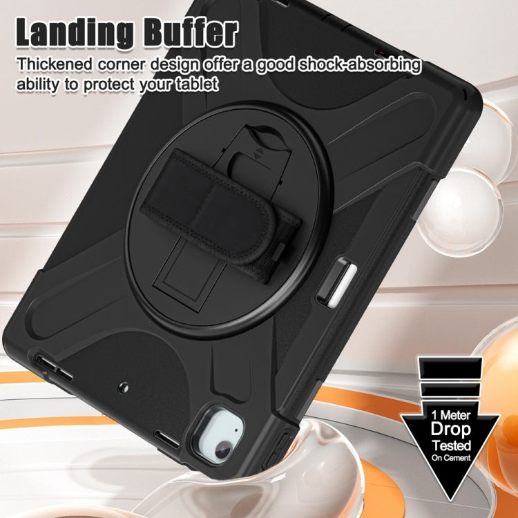 For iPad Air 13 2024 / Air 13 2025 Rotatable Holder Silicone Hybrid PC Tablet Case with Shoulder Strap(Black)