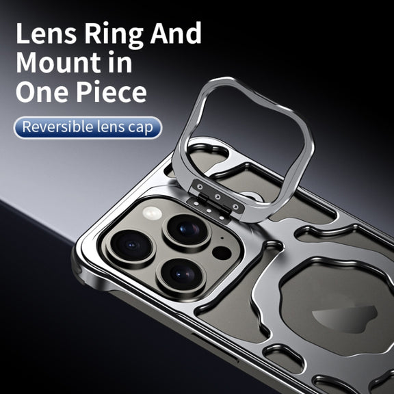 For iPhone 16 Auspicious Cloud Series MagSafe Metal Phone Case with Bracket(Silver)