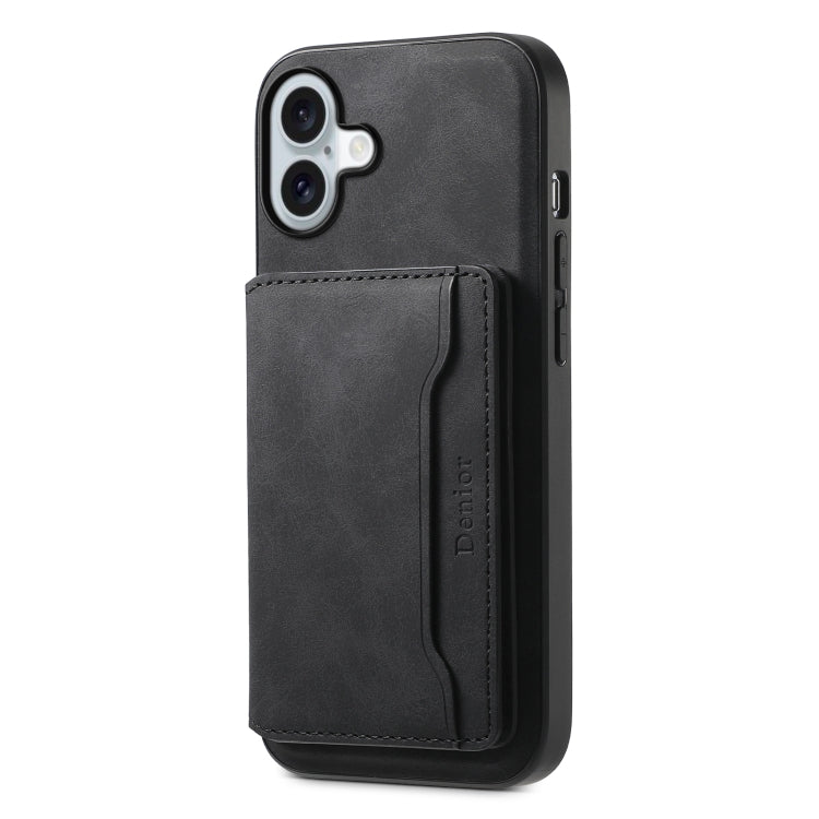For iPhone 16 Denior D13 Retro Texture Leather MagSafe Card Bag Phone Case(Black)