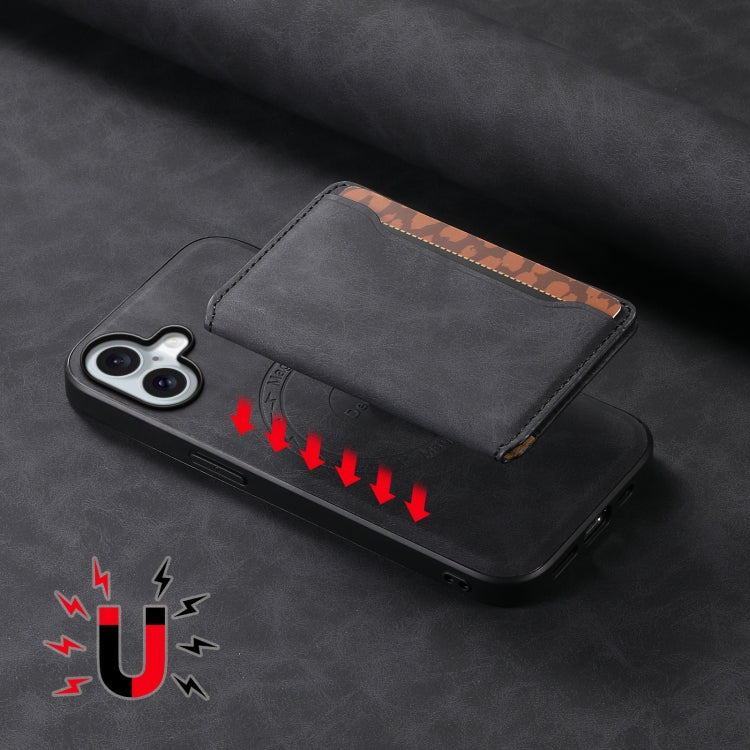 For iPhone 16 Denior D13 Retro Texture Leather MagSafe Card Bag Phone Case(Black)