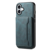 For iPhone 16 Denior D13 Retro Texture Leather MagSafe Card Bag Phone Case(Blue)