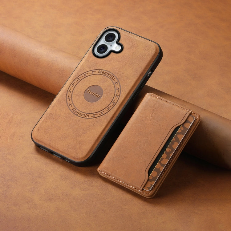 For iPhone 16 Denior D13 Retro Texture Leather MagSafe Card Bag Phone Case(Brown)