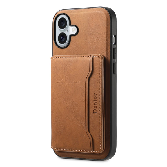 For iPhone 16 Denior D13 Retro Texture Leather MagSafe Card Bag Phone Case(Brown)