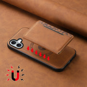 For iPhone 16 Denior D13 Retro Texture Leather MagSafe Card Bag Phone Case(Brown)