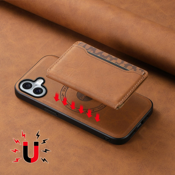For iPhone 16 Denior D13 Retro Texture Leather MagSafe Card Bag Phone Case(Brown)