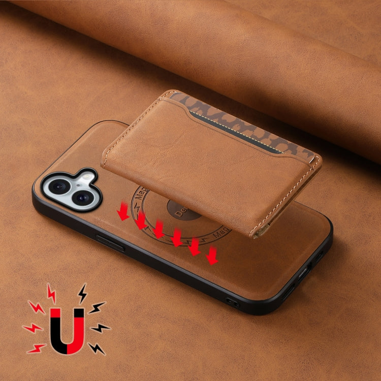 For iPhone 16 Denior D13 Retro Texture Leather MagSafe Card Bag Phone Case(Brown)