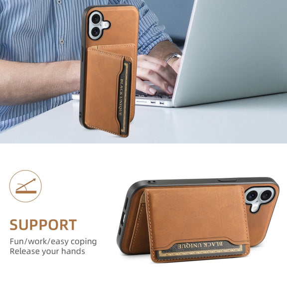 For iPhone 16 Denior D13 Retro Texture Leather MagSafe Card Bag Phone Case(Brown)