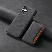 For iPhone 16 Plus Denior D13 Retro Texture Leather MagSafe Card Bag Phone Case(Black)